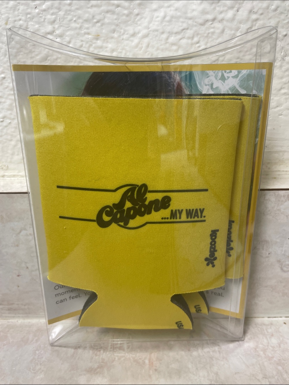 "Al Capone ...My Way" Yellow Can Cooler Koozies Set of 2 Made in USA NEW